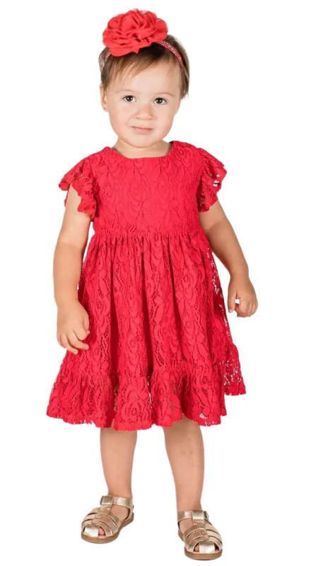 Baby Girl's Flutter Red Lace Dress