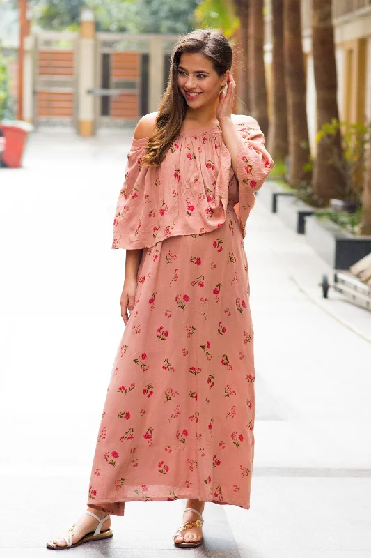 Honey Dew Blossom Off-Shoulder Maternity Maxi Dress