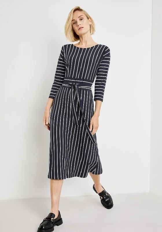 Gerry Weber Striped Midi Dress, Navy & White