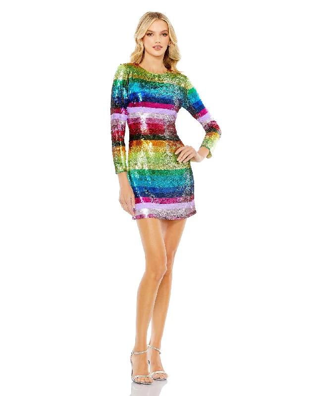 Long Sleeve Sequin Rainbow Dress