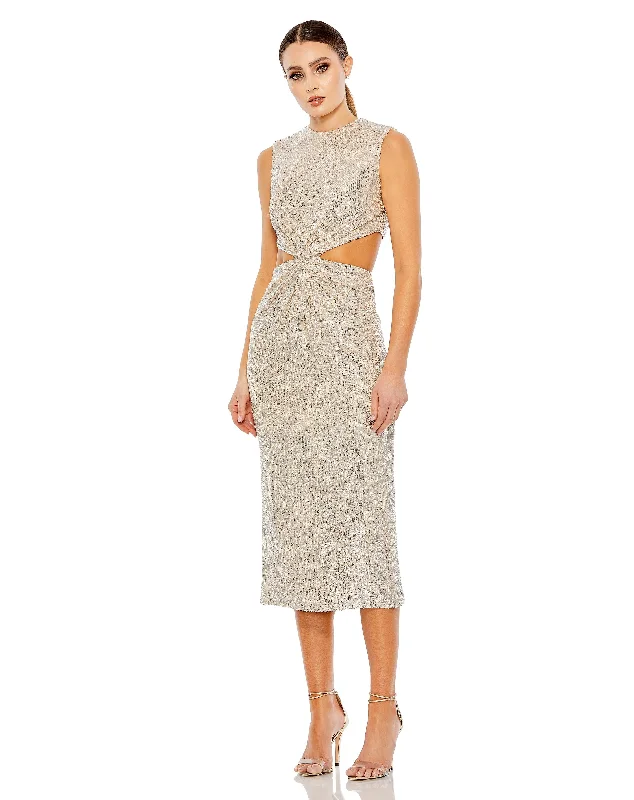 Sequin Front Twist Cut Out Column Dress