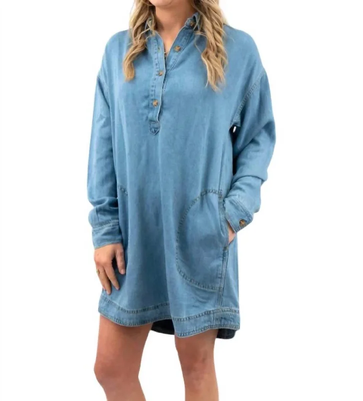 Denim Shirt Dress In Medium Wash